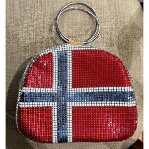 Mod Vintage Laila Norway Flag Mesh Bag, Metallic Handbag with Ring Handles
